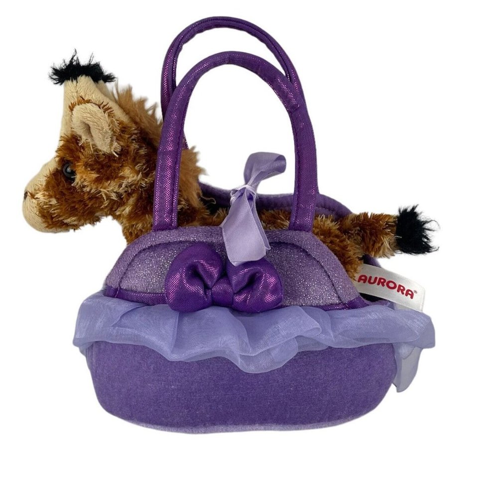 Aurora Peek-A-Boo Giraffe Purple Carrier Purse 7" Plush Stuffed Animal Toy Bow‎
